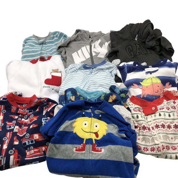 Boys 12M Pajamas BUNDLE One Piece Footed Fleece Fall Winter Mixed Carters - Picture 1 of 9